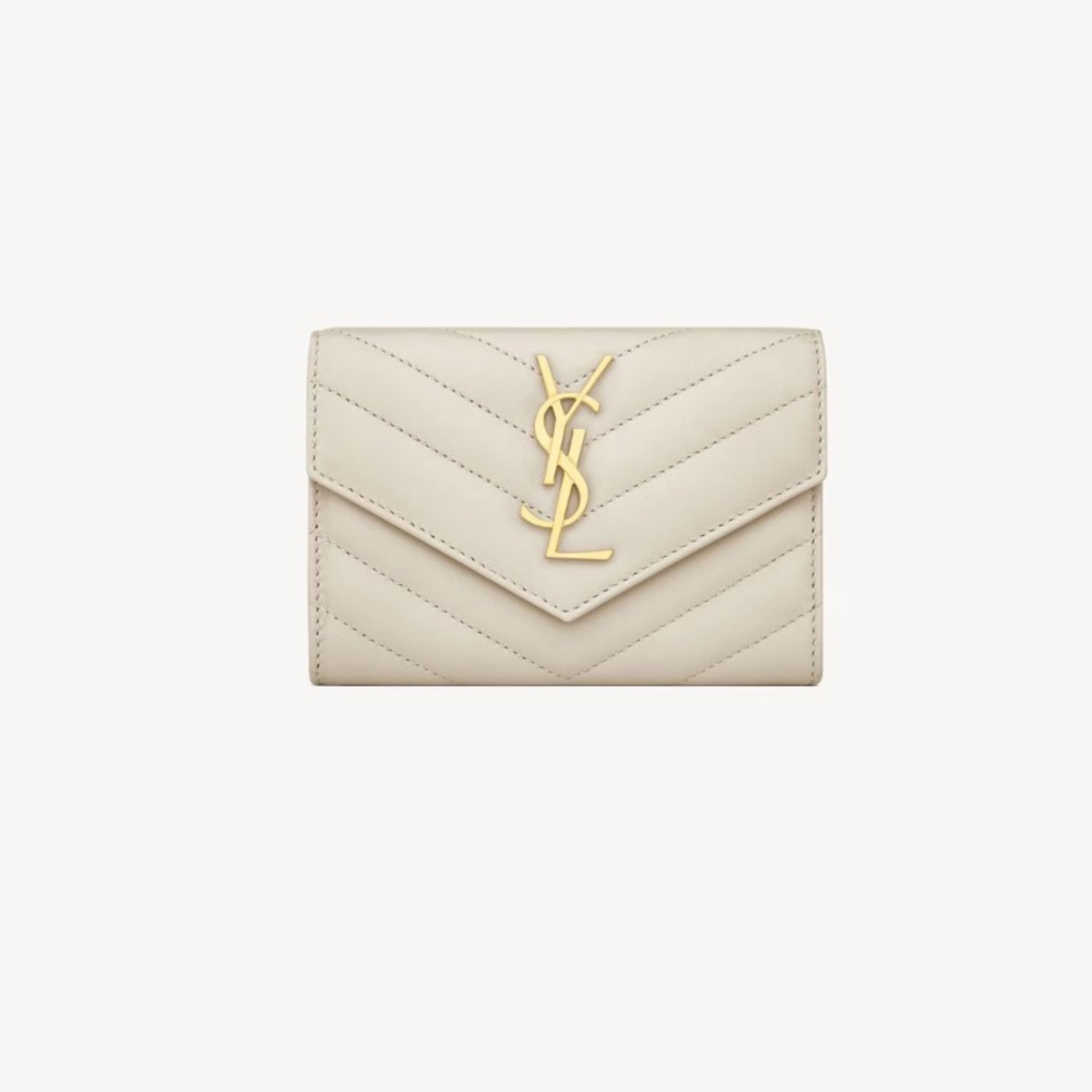 Yves Saint Laurent YSL Compact Wallet Purse Ivory Saffiano leather